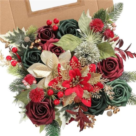 Flora Artificial Christmas Flowers Greenery Combo Box Set Faux Flowers Bulk - Picture 1 of 7